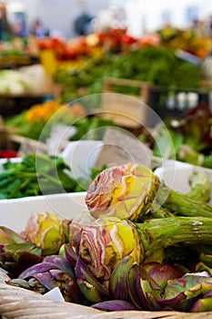 Fresh vernal artichokes on the market Campo dei Fiori, Rome