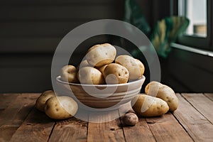 Fresh and versatile potatoes showcased on indoor kitchen table