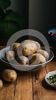 Fresh and versatile potatoes showcased on indoor kitchen table photo