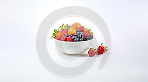 Fresh and Vibrant Bowl of Assorted Fruits - Colorful Healthy Eating Concept on White Background photo