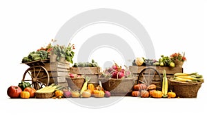 Fresh and vibrant fruit baskets beautifully arranged on a clean white background