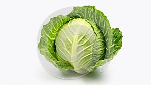 Fresh and Vibrant Isolated Cabbage on White Background - Healthy Organic Vegetable Stock Photo.