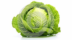 Fresh and Vibrant Isolated Cabbage on White Background - Healthy Organic Vegetable Stock Photo.