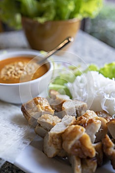 Fresh vietnamese spring rolls on a plate with salad