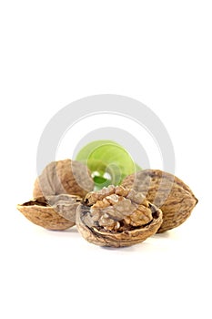 Fresh walnuts with walnut leaves