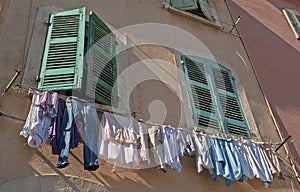 Fresh washed clothes in Marseille in France