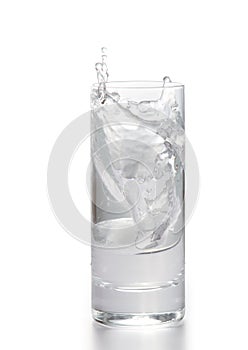 Fresh water in glass with ice