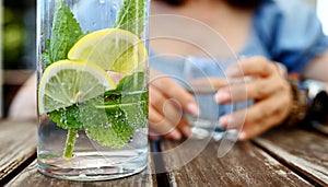 Fresh Water With Mint And Lemon In A Jar