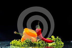 Fresh water splash on red sweet pepper