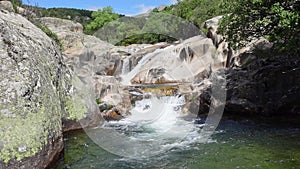 Fresh water waterfalls in the Sierra de Guadarrama in Madrid, Spain.