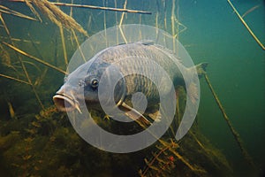 Fresh water wild carp underwater
