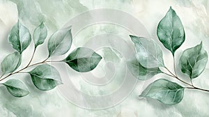 Mint Watercolor Leafy Vines Background photo
