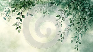Mint Watercolor Leafy Vines Background photo