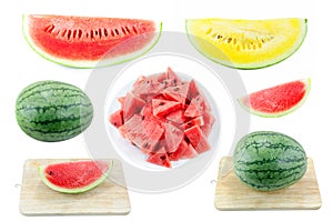 Fresh watermelon collection isolated on white