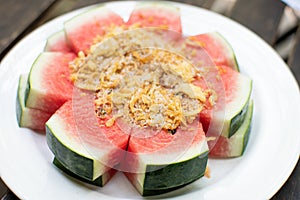 Fresh watermelon with dried salted fish