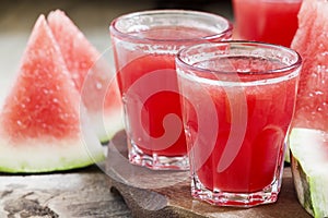 Fresh watermelon juice, selective focus