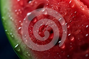 A fresh watermelon seen up close, with water droplets, Generative AI