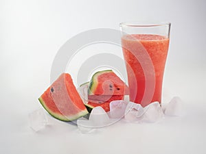 Fresh watermelon smoothie with slice watermelon and icecube