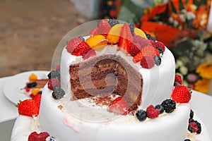 Fresh wedding fruitcake photo