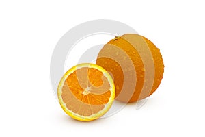 Fresh wet oranges And half wet fresh oranges isolated on white background with clipping path