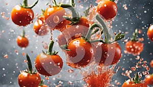 Fresh Wet Tomatoes conceptual explosion