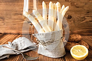 Fresh white asparagus and wine