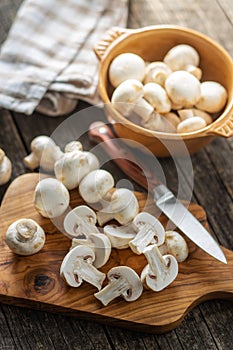 Fresh white champignon mushrooms