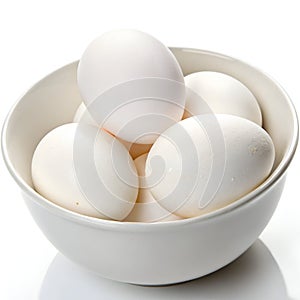 Fresh White Eggs in a White Bowl Isolated on White Background