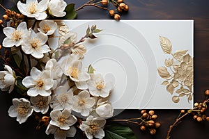 Fresh White Flowers and Blank Paper - Simple Elegance