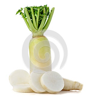 Fresh white radish isolated on white