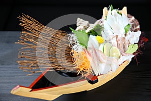 Fresh white squid sashimi boat