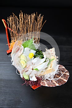 Fresh white squid sashimi boat