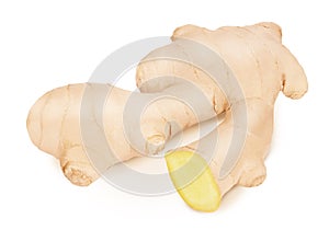 Fresh whole ginger isolated on a white background