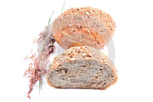 Fresh whole grain bread cut in half