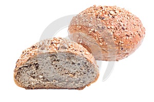 Fresh whole grain bread cut in half