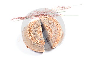 Fresh whole grain bread cut in half