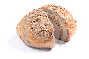 Fresh whole grain bread cut in half