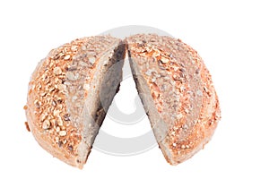 Fresh whole grain bread cut in half