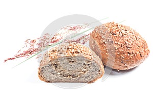 Fresh whole grain bread cut in half