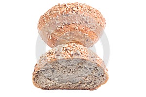 Fresh whole grain bread cut in half