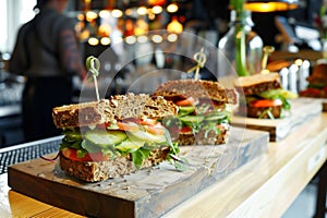 fresh whole grain sandwiches at communal bar