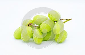 fresh whole Green bunch, cluster or group of Thompson table seedless grapes, isolated on white background. various angles. sweet