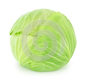 Fresh whole green cabbage isolated on a white background