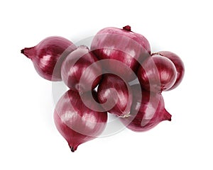 Fresh whole red onions on white background