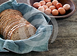 Fresh whole wheat bread and eggs