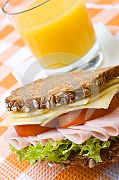 Fresh wholemeal cheese and ham sandwich