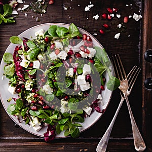 Fresh winter salad with pomegranate seeds