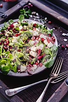 Fresh winter salad with pomegranate seeds