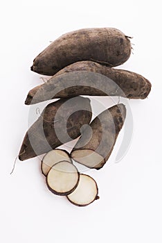 Fresh Yacon roots on white background