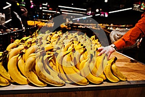 Fresh yellow bananas in the fruit supermarket